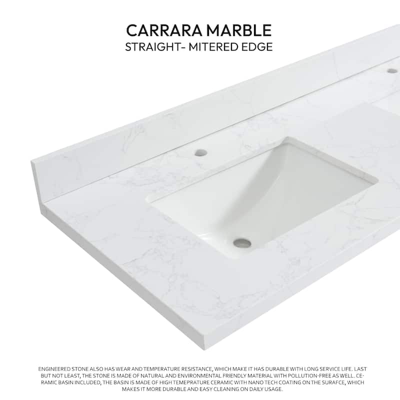 Malaga Composite Stone Vanity Top with White Rectangular Sink