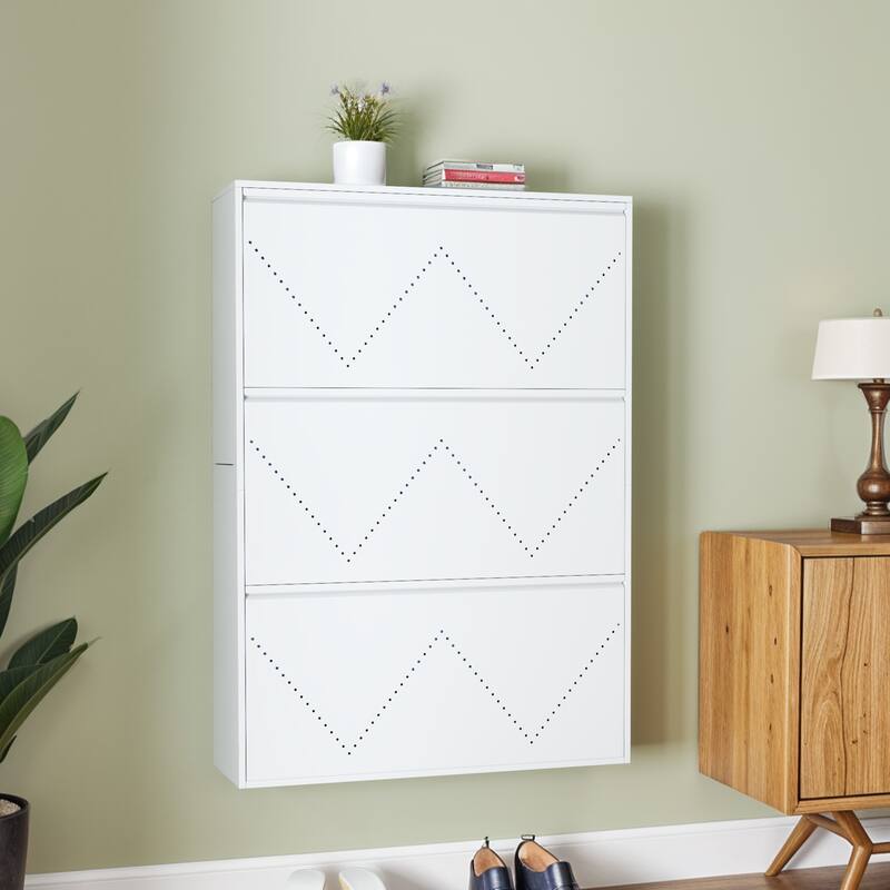 Moasis 3-Drawer Flip-Down Shoe Storage Cabinet, Wall-Mounted Metal Organizer