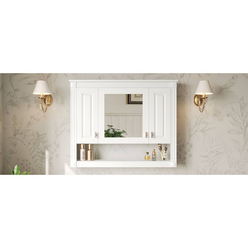 35"Bathroom Wall Cabinet with Mirror, Wall Mounted Medicine Cabinet with Open Shelf, Mirrored Door Over Toilet Storage Cabinet