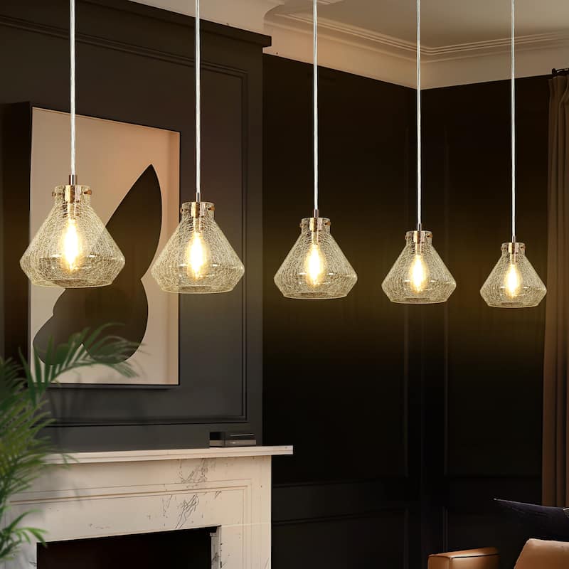 Modern Luxury 5-light Brass Gold Crackled Glass Chandelier Bowl-shaped Kitchen Island Light for Dining Room