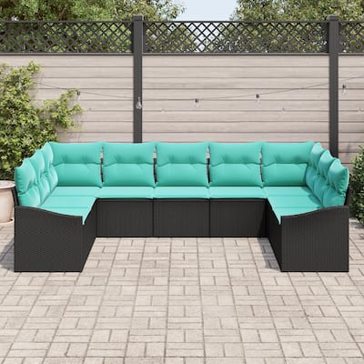 vidaXL 10 Garden Sofa Set with Cushions Black Poly Rattan - 113.8 x 70.3 x 27.2