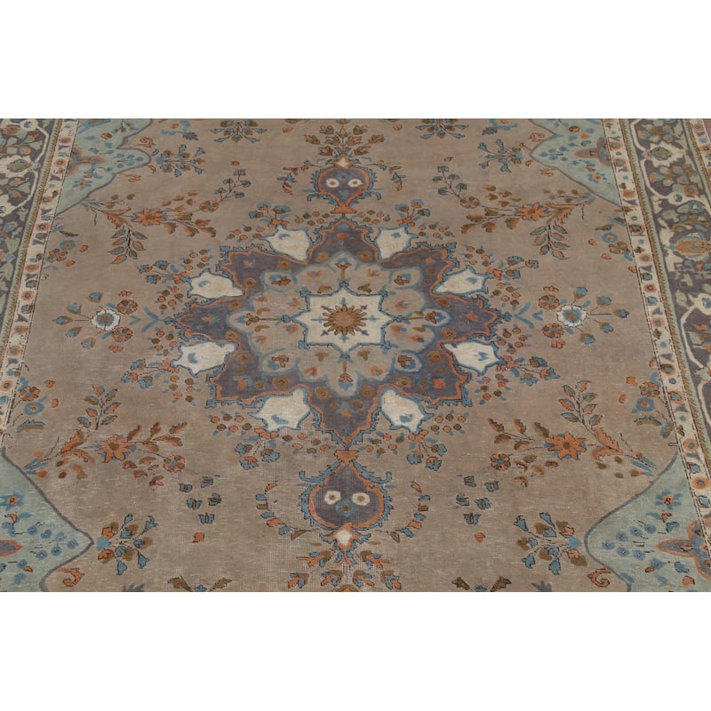 Brown Tabriz Persian Vintage Area Rug Handmade Wool Carpet - 8'3"x 11'3"