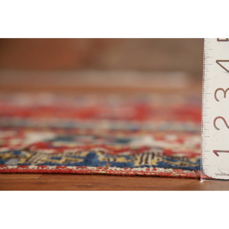 Hand Knotted Oriental 100% Wool Carpet Traditional Geometric Red Kazak Area Rug - 8' 0'' X 4' 9''