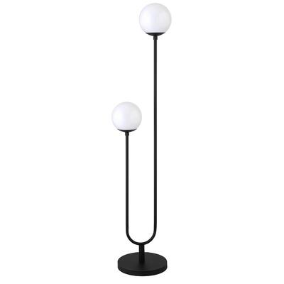 69" Tall Modern Black Floor Lamp with Frosted Glass Globe Shades and 2-Light Steel Standing Lamp - 68.5" H x 15.13" W x 13" D