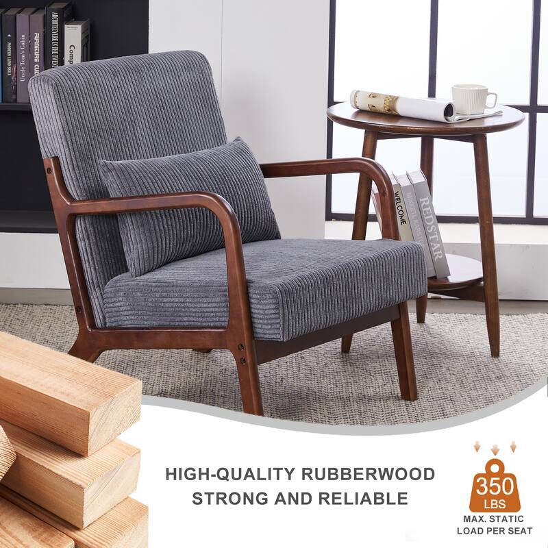Mid-Century Modern Accent Chair, Arm Chair Living Room Chairs with Pillow Upholstered Reading Chair with Solid Wood Frame