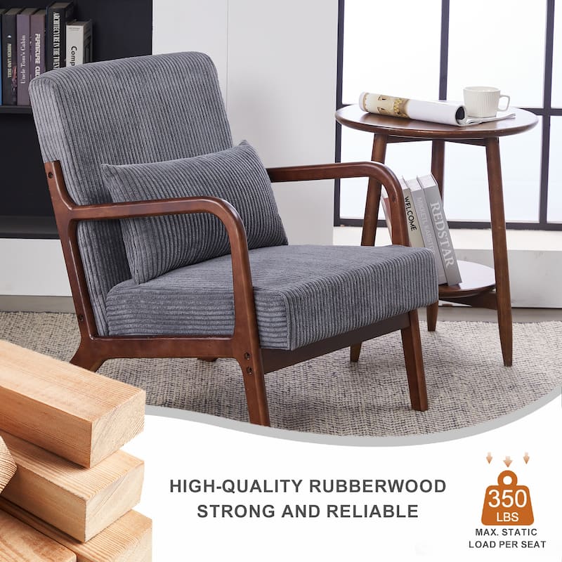 Mid-Century Modern Accent Chair – Upholstered Armchair with Pillow & Solid Wood Frame, Perfect for Living Room, Bedroom.
