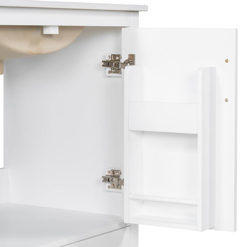 Bathroom Vanity with Ceramic Sink, Freestanding Storage Cabinet with Double Shelf, 1 Divider Drawer & 2 Soft-close Doors