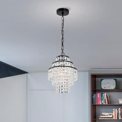 Antique Black 1-Light Glam Mini Chandelier with Tier Cascading Crystals