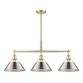 Yep by Golden Lighting Orwell 3-light Island Light in Brushed Champagne Brass and Pewter shade - Gold