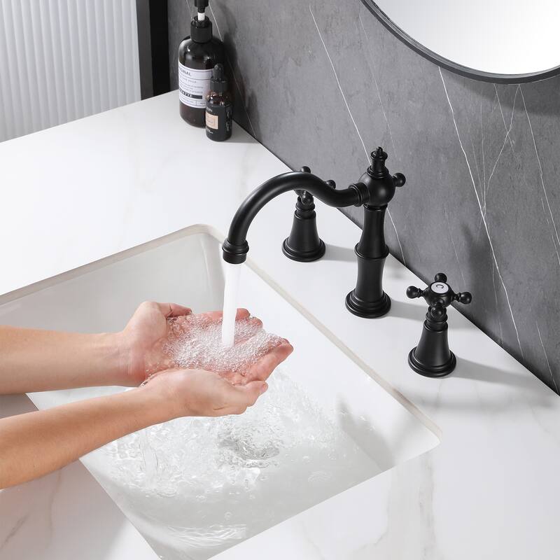7.9"H Solid Brass Widespread 2-Handle Bathroom Sink Faucet