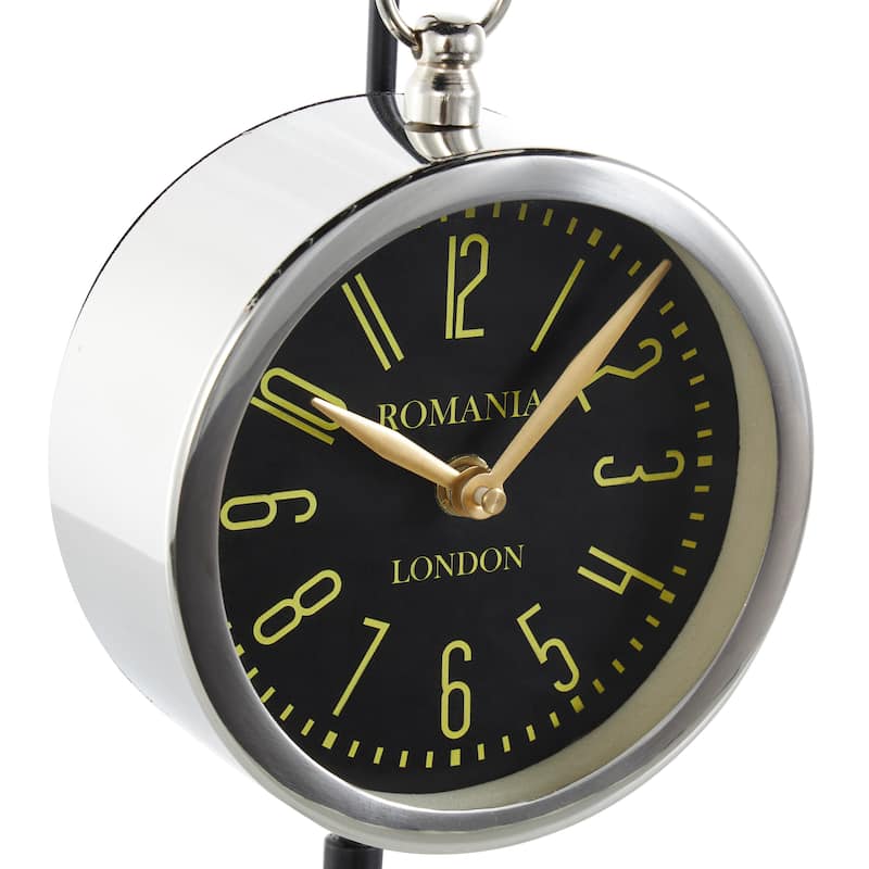 Silver Stainless Steel Suspended Tabletop Clock with Black and White Stand