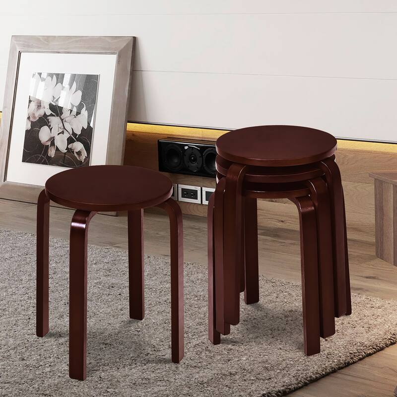 Gymax Set of 4 18" Stacking Stool Round Dining Chair Backless Wood