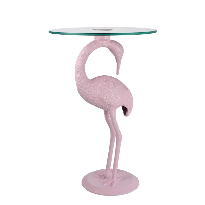 Nysha 25" Glass Top Flamingo End Table, Pink, by JONATHAN Y