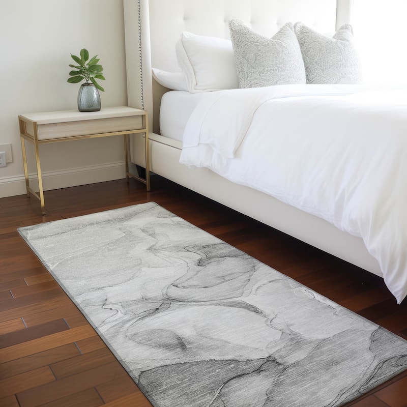 Machine Washable Indoor/ Outdoor Chantille Watercolor Gray Rug