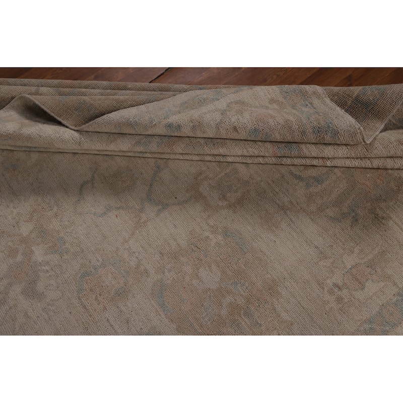 Beige Oushak Turkish Area Rug Handmade Vegetable Dye Wool Carpet - 8'1"x 10'3"