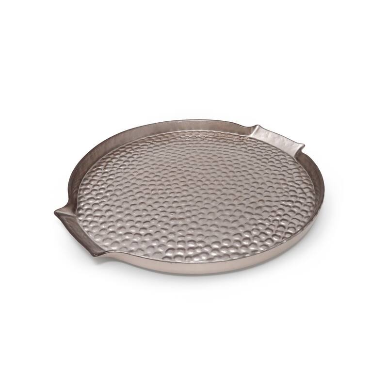 Set of 4 Metallic Silver Plates with Handles