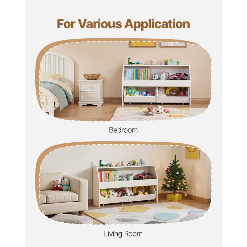 White Wooden Toy Storage Organizer with 3 Compartments and Top Shelf - 40.16 x 11.69 x 23.62 in/