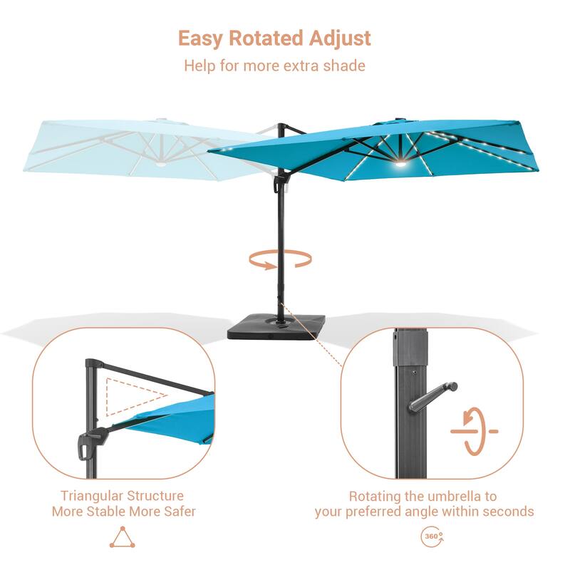 LIVOOSUN Patio10x10FT LED Aluminum Cantilever Umbrella Solution-Dyed Fabric w/Base