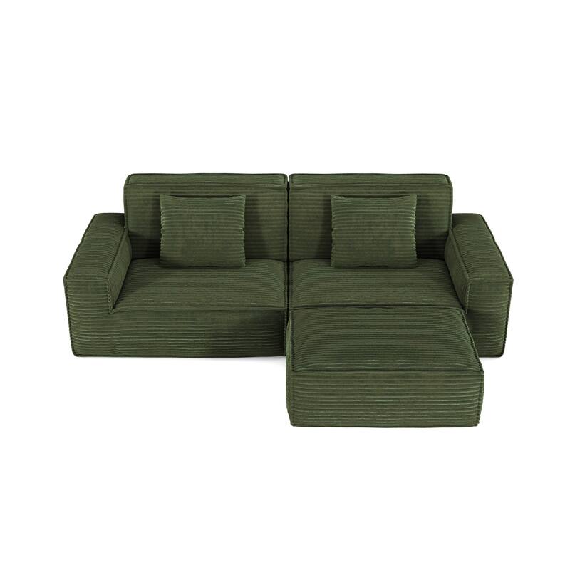 Anmytek Extra Large Plush Modern Striped Fabric Vacuum-Compressed Sofa - Full Sponge High Rebound Green