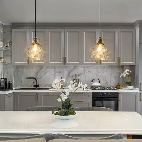 Coria Modern Transitional Water Glass Pendant Light Hammered Handcrafted Kitchen Island Lighting
