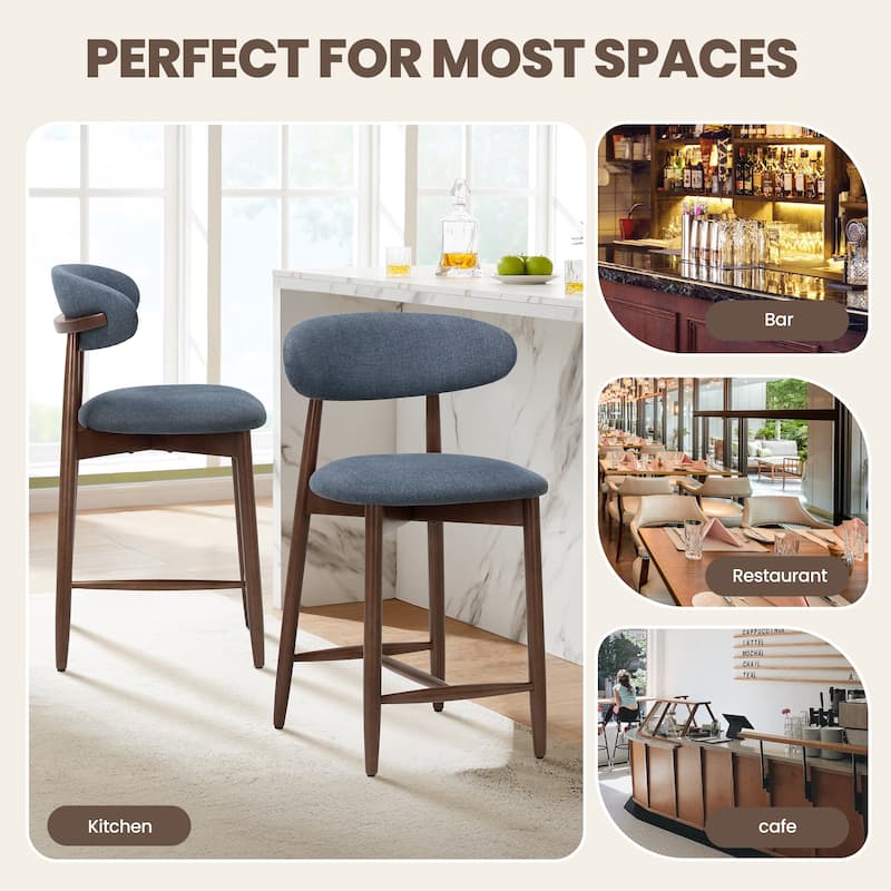 RENEWLINE Mid-Century Modern Upholstered Bar Stools with Backrest - Solid Wood Legs Counter Height Stools
