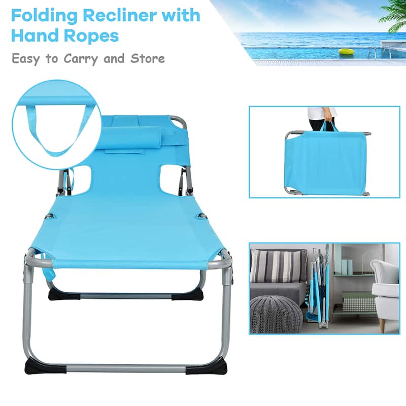 Goplus Outdoor Beach Lounge Chair Folding Chaise Lounge with Pillow - See Details