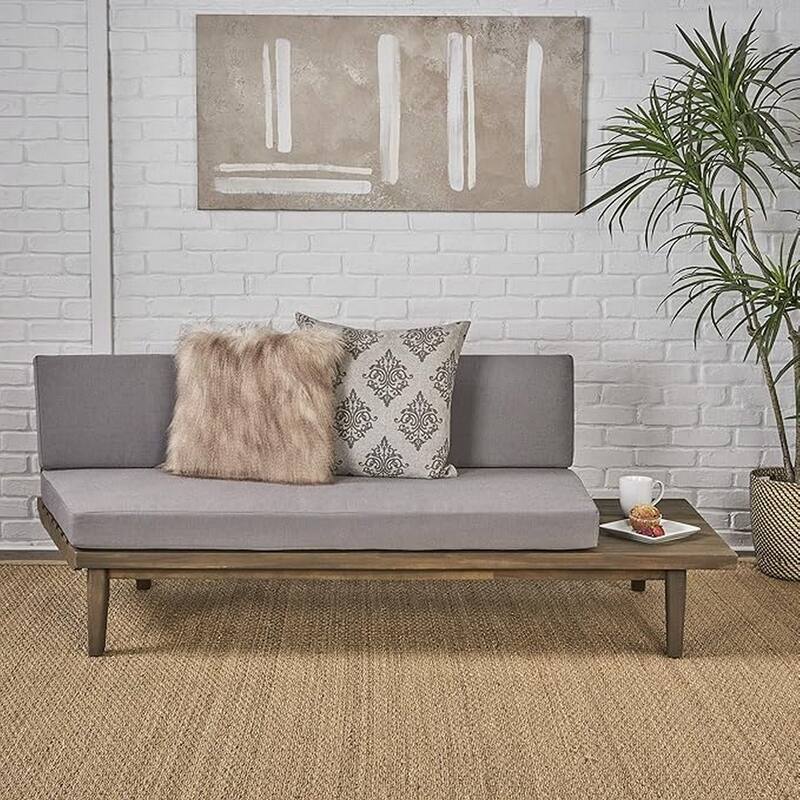 Roomfitters 2-Seater Sofa Left/Right Side with Acacia Wood Frame and Cushions - Grey - Right