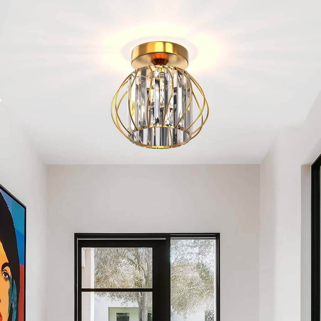 YANSUN Single-Head Ceiling Light, Copper Finish, Metal and Crystal, Bulb Not Included for Elegant Lighting - Gold - 7.1*7.1*6.7