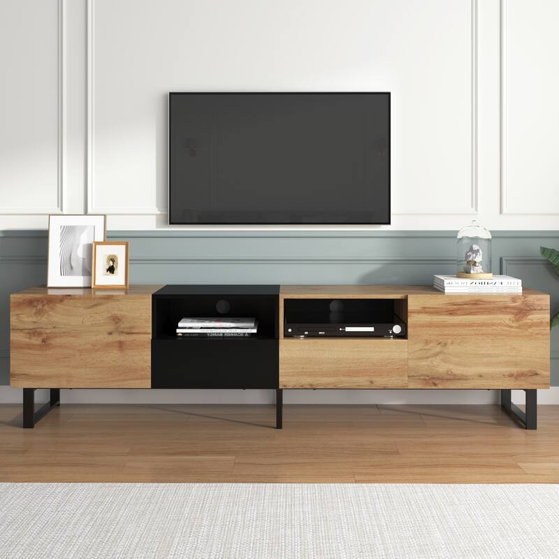 TV Stand with 2 Cabinets and Open Storage Compartment,Media Console Table with Drop Down Door for TVs up to 85"
