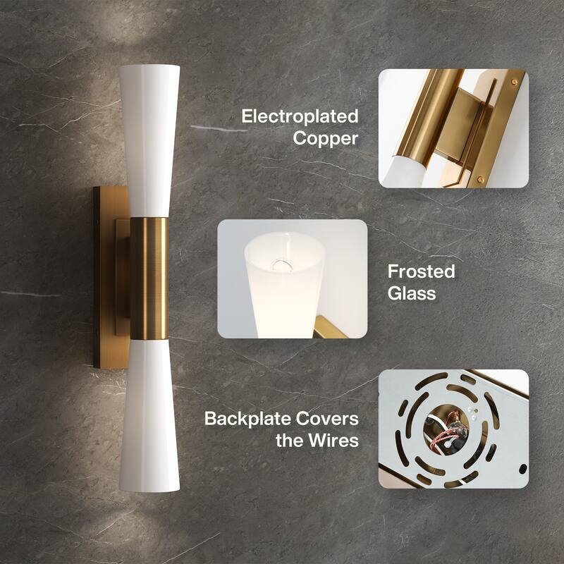 21.7-Inch Modern Gold Wall Sconce with Acid-etched Glass Shades, Up and Down Lighting - 4.3'' W × 5.5'' D × 21.7'' H