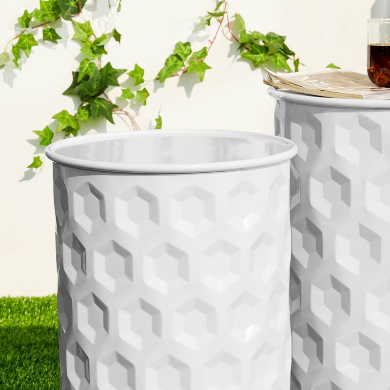 Glitzhome Set of 2 Glossy Black Metal Outdoor Table Accent Stool - 14.25"W x 14.25"D x 18.75"H