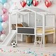 preview thumbnail 2 of 33, Elegant Twin Size Loft Bed with Ladder and Slide, House Bed with Blackboard and Light Strip on the Roof, Safety & Fun, White White