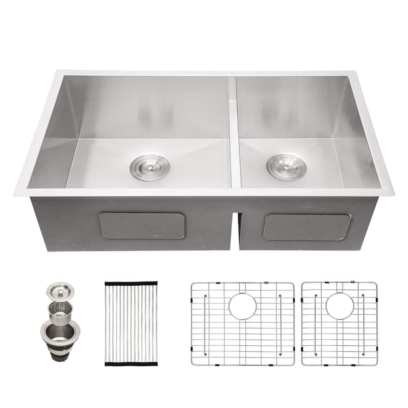 Lordear 28 inch Double Bowl Undermount Stainless Steel Kitchen Sink 16 Guage 60/40