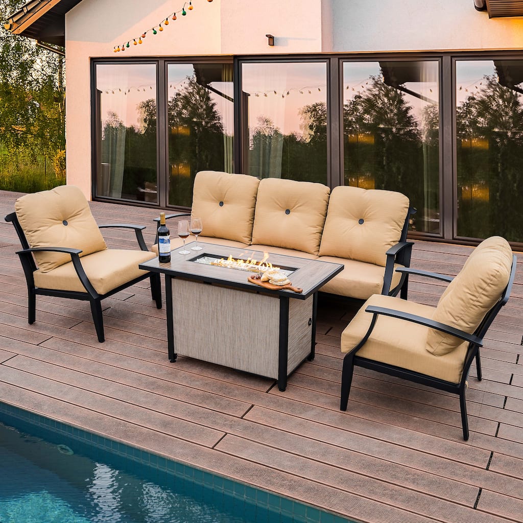 Outdoor 50,000 BTU Textilene Propane Fire Pit Set with Aluminum Sofas