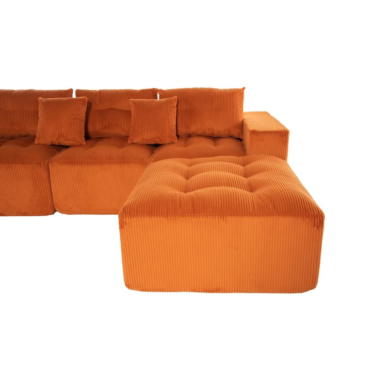 101.18" Corduroy Modular Sectional Sofa with Ottoman, No Assembly Required