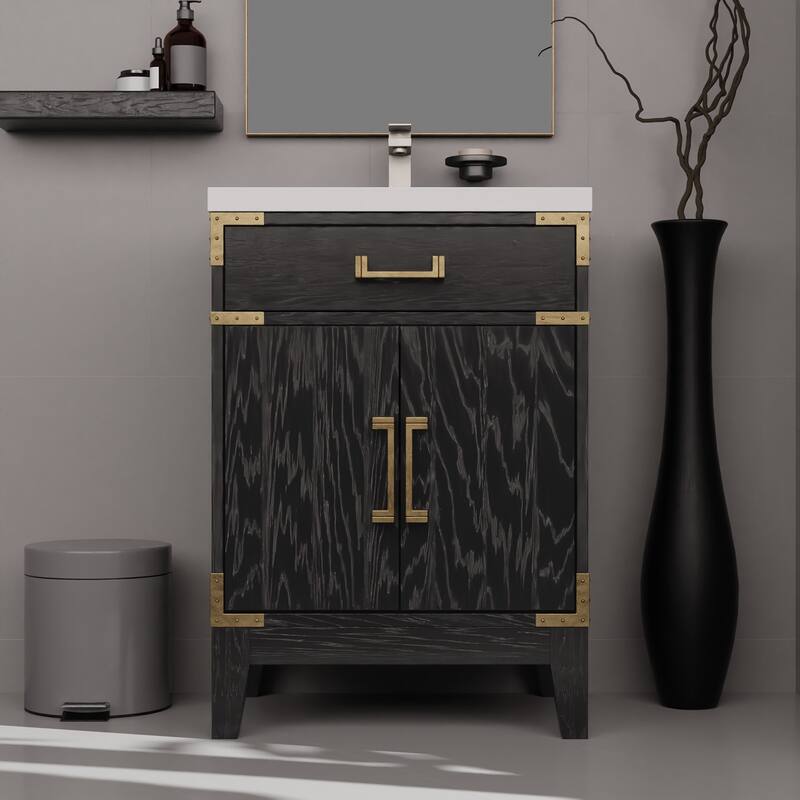 Acrylic Top Bathroom Vanity Set with Soft-Close Doors, Spacious Interior Cabinet & 18" x 24" Mirror Included