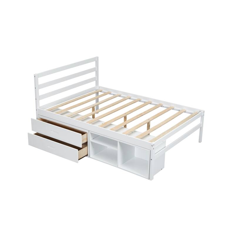 Pink Full Size Platform Bed with Under-Bed Storage Drawers, Removable Shelves, Solid Wood Frame