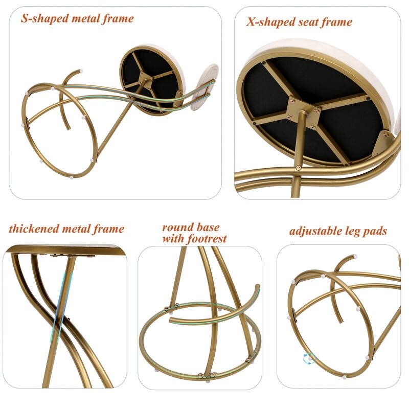 Round Bar Stool Armless Velvet Barstools with Back Set of 2 Upholstered Counter Chair for Dining Room, Kitchen Island