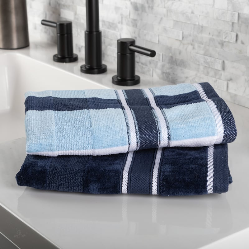6PC Towel Set - Absorbent Cotton Bathroom Accessories Solid and Striped Towels by Windsor Home
