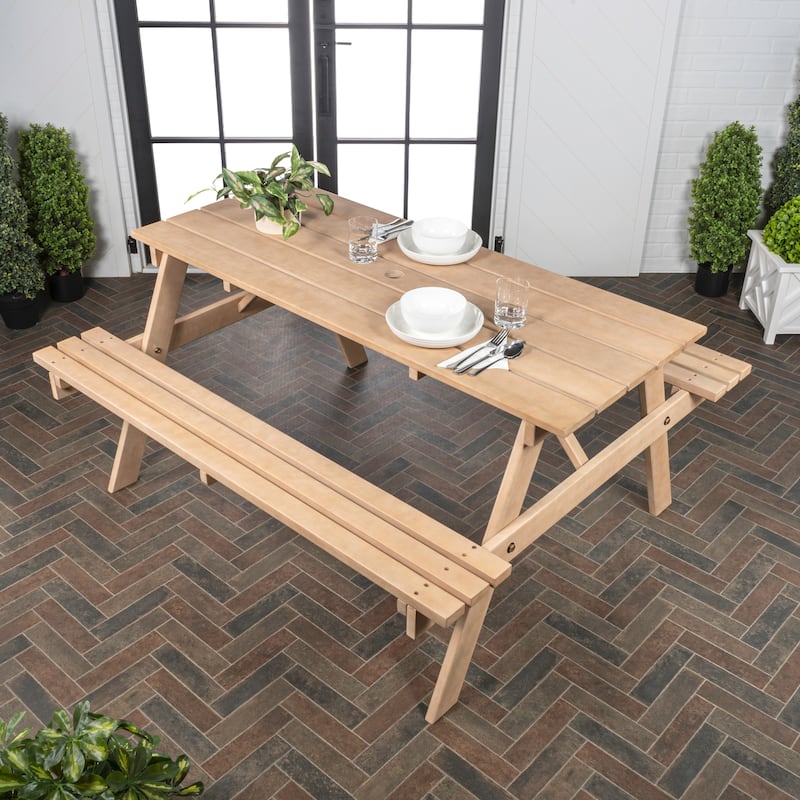 Shoreham 55" Modern Classic Outdoor Wood Picnic Table Benches with Umbrella Hole