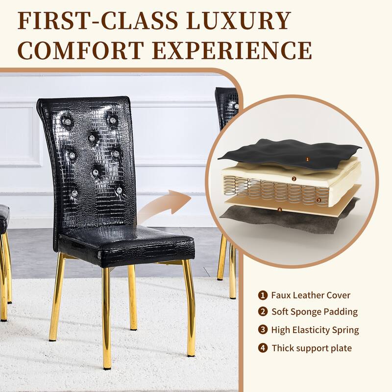 Set of 4, Retro alligator skin Upholstered dining chairs,with Crystal buckle design and Faux Leather design