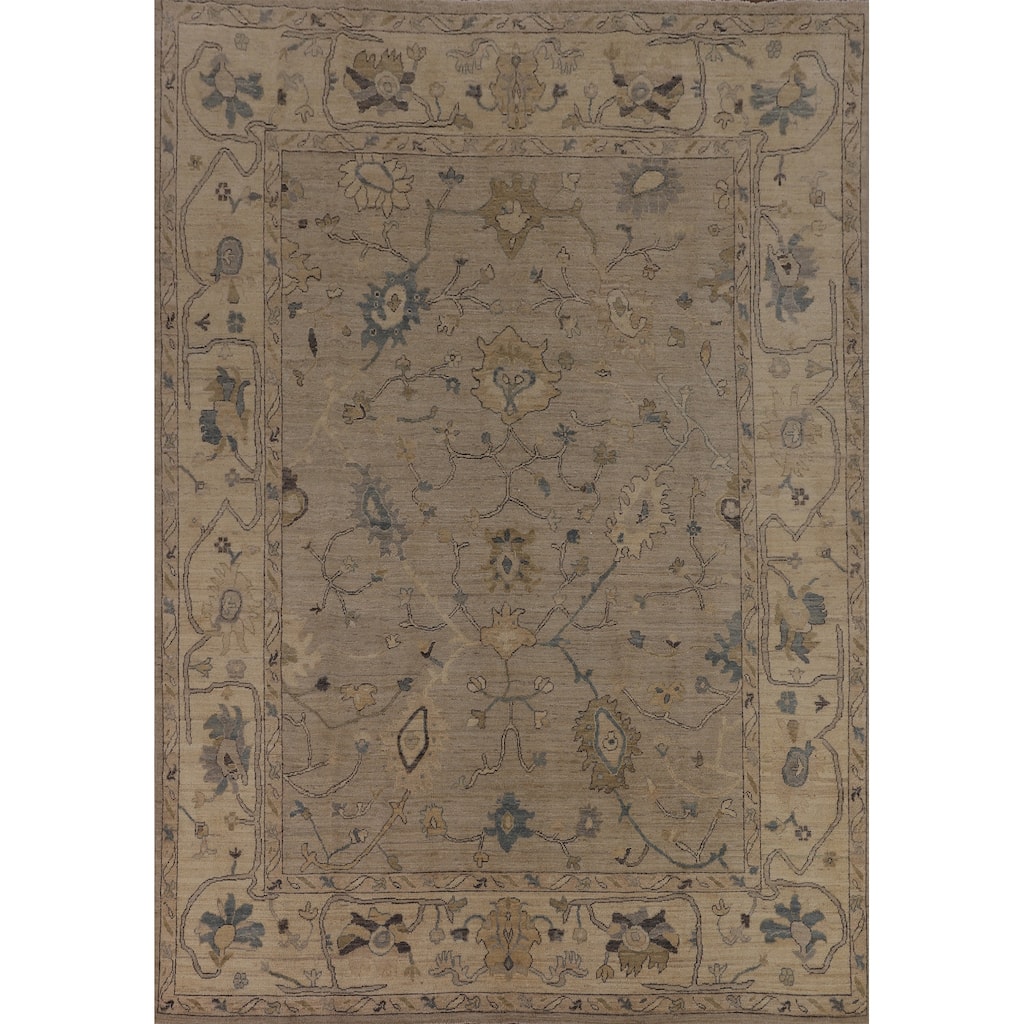 Oushak Turkish Area Rug Beige Hand-Knotted Wool Carpet - 8'1"x 10'1"