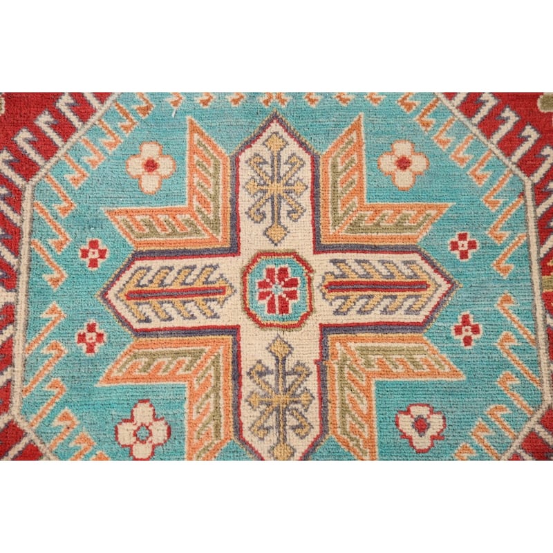 Geometric Kazak Living Room Area Rug Hand-Knotted Wool Carpet - 6'8" x 10'3"