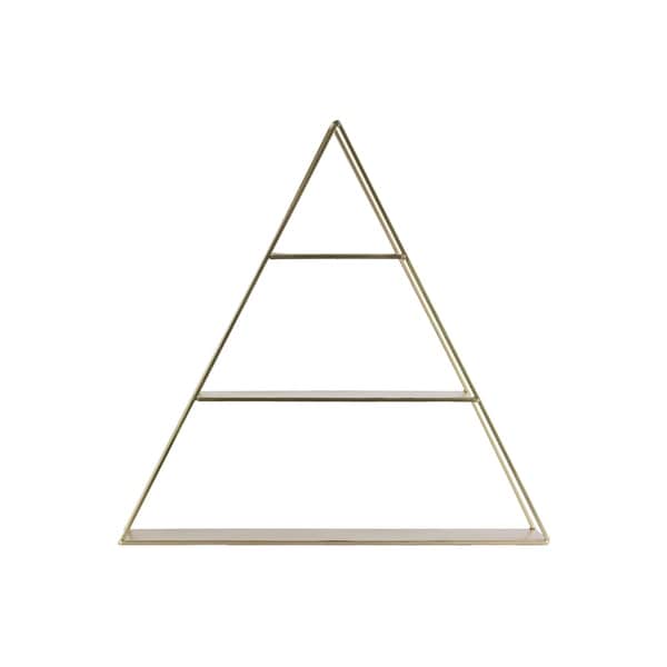 3 Tier Metal Wall Shelf In Triangular Shape, Champagne Silver