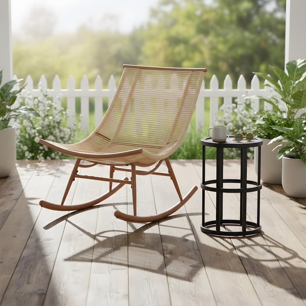 Christopher Knight Home - Altea Smooth Arc Back Outdoor Rocking Chair Set with Cushions and Ceramic Tile Side Table