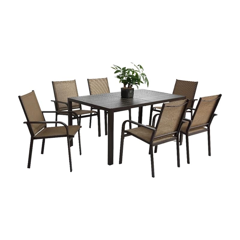 Outdoor Furniture with Rectangular Table and 6 Stackable Chairs