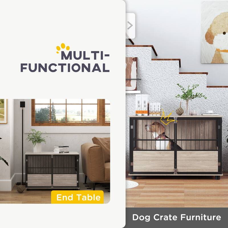 Dual-Purpose Design Dog Room Side Table Dog Cage with Two Front Doors Dog House Dog Crate for Living Room