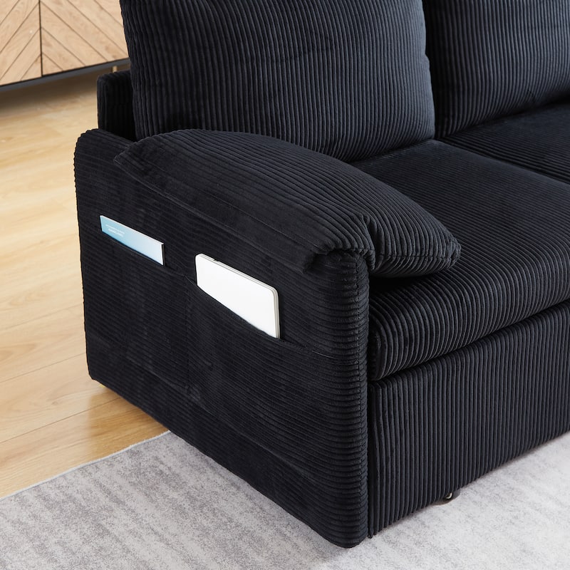 64.5" Loveseat Sofa with Pullout Bed,Corduroy Convertible Sleeper Sofa