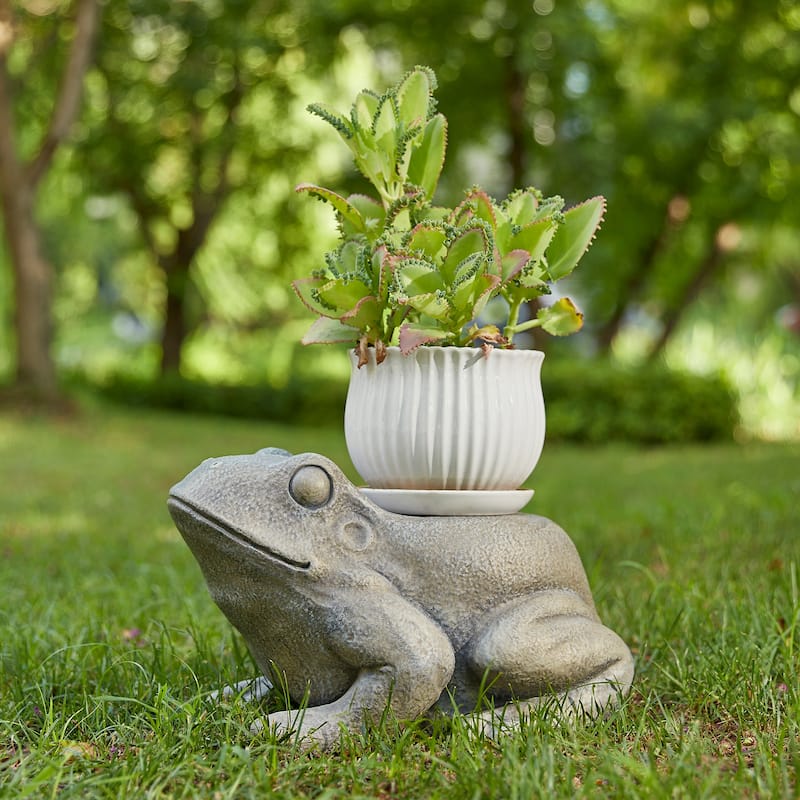 Glitzhome MGO Snail Frog Garden Statue Indoor Outdoor Art Figurine Planter Stand