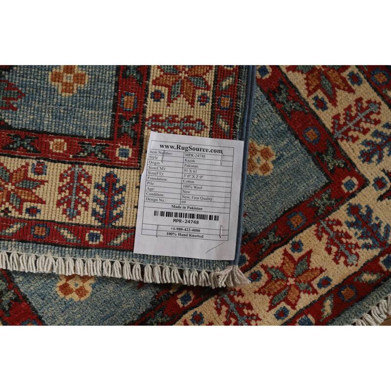 Blue Kazak Oriental Accent Foyer Rug Hand-Knotted Wool Carpet - 2'0"x 3'0"